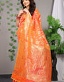 orenge allover zari weaving designe new paithani saree for woman