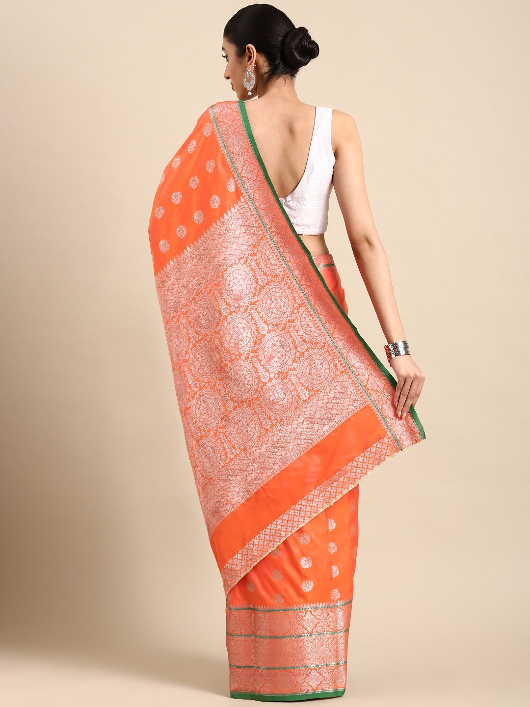 Orange Traditional silk sarees for sale