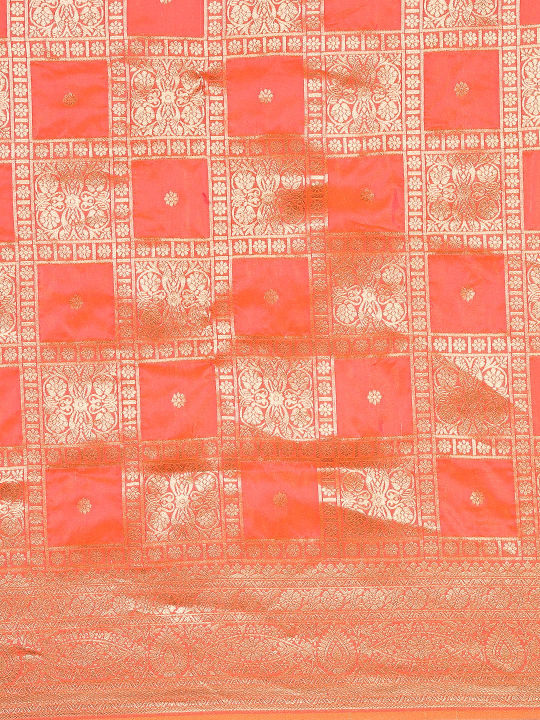 Orange Color Soft silk Banarasi saree woven design