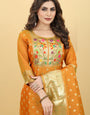 Orange Color latest fashion suits in india suits in Paithani Style