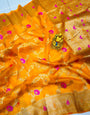 Orange Color Traditional Organza Sarees and meenakari Design