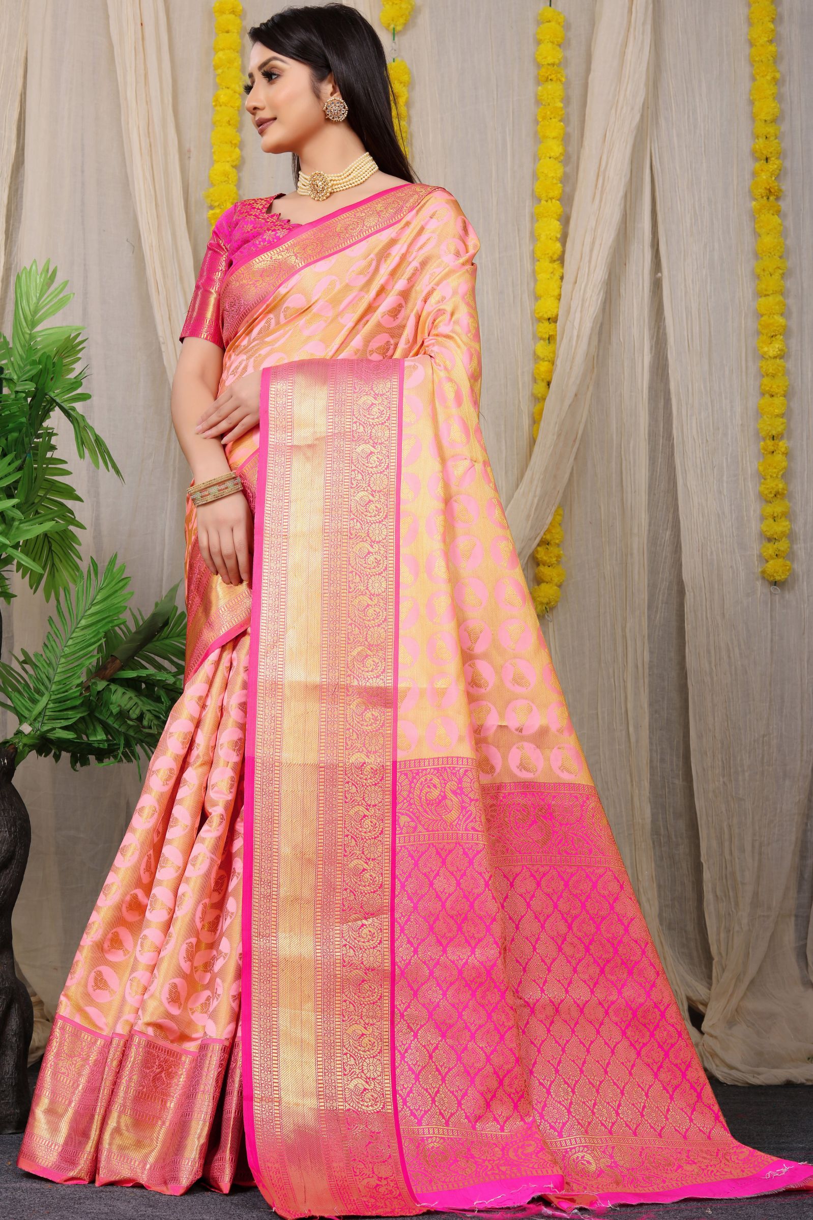 peach color Shop for Designer South Indian Saree Online
