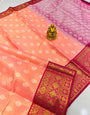 Peach Toned Floral Zari Tissue Mysore Silk Saree