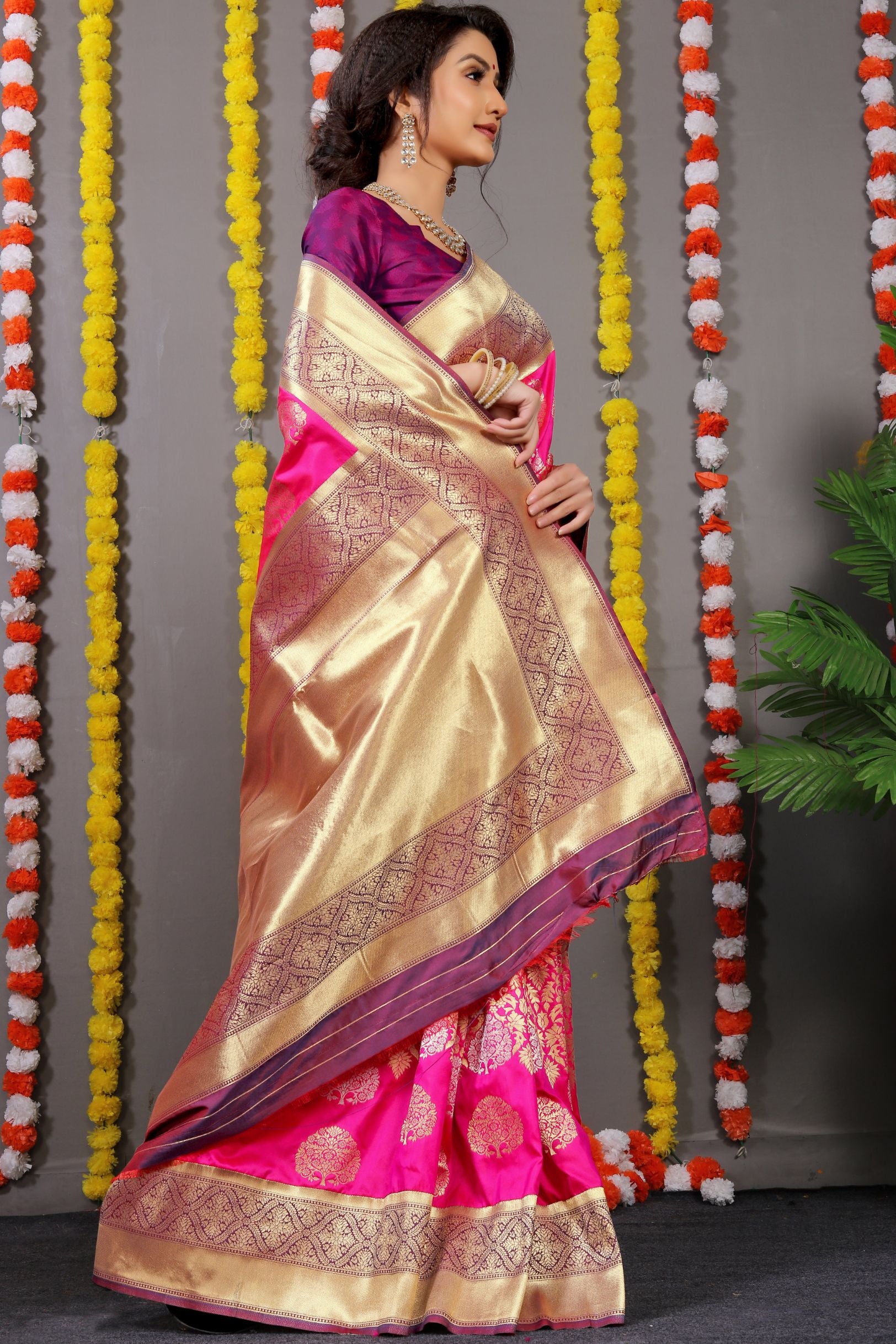 Pink Color Zari Woven Banarasi Sarees and Designer Weaving Work