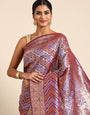 Purple Toned Pure Bandhani Silk Saree With Meenakri Work and Designer Pallu and Blouse