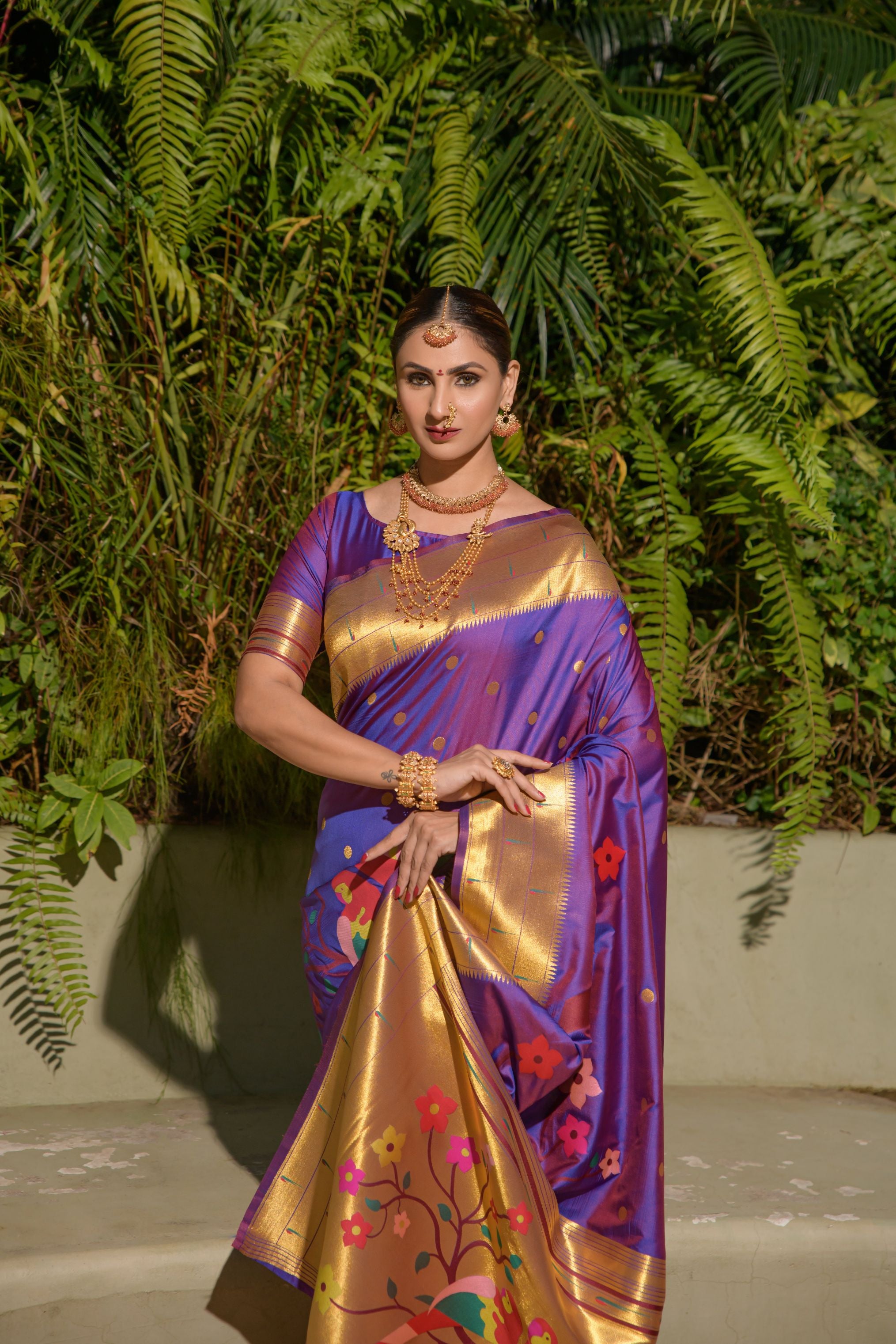 purple color muniya boder paithani for woman