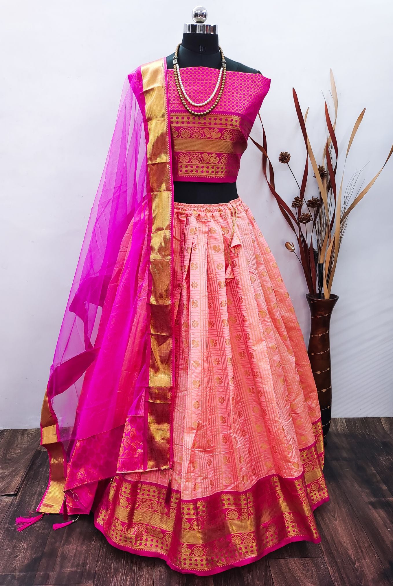 Peach Color South indian Pattu Silk Lehenga Choli