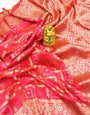 Peach Toned Woven Design Bandhani Saree