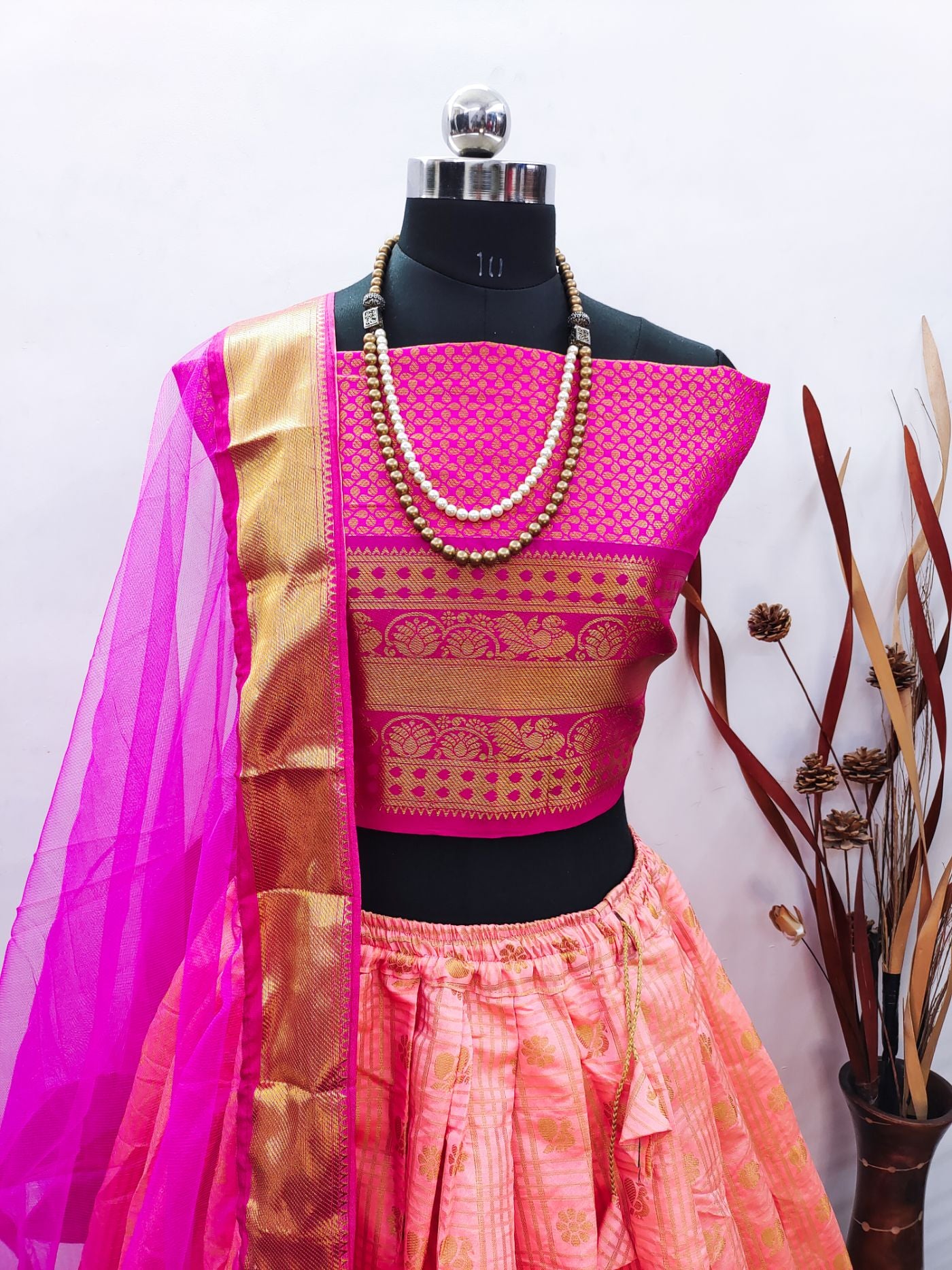 Peach Color South indian Pattu Silk Lehenga Choli