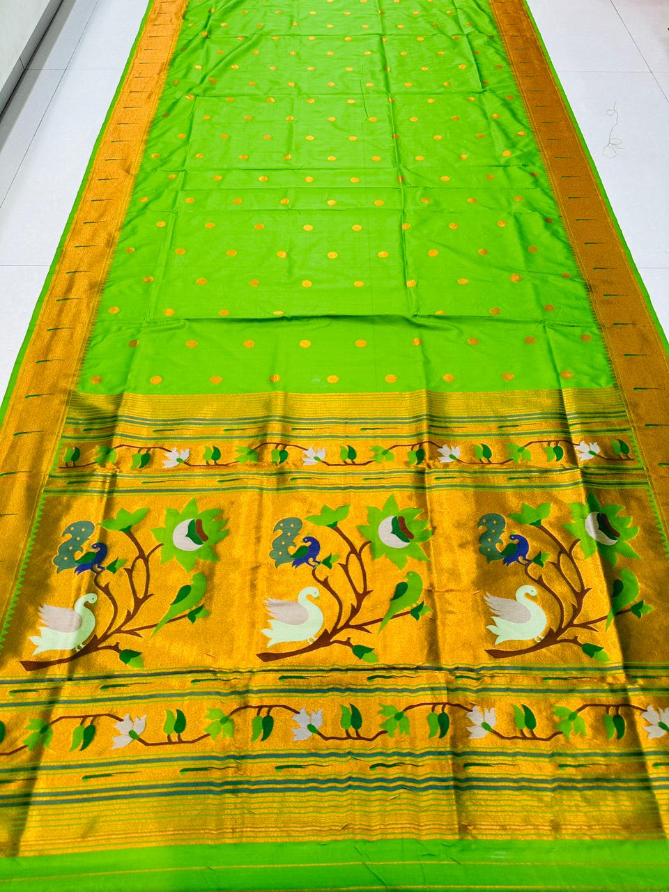 Light Green Color Toned Heavy look Designer Paithani Silk Saree