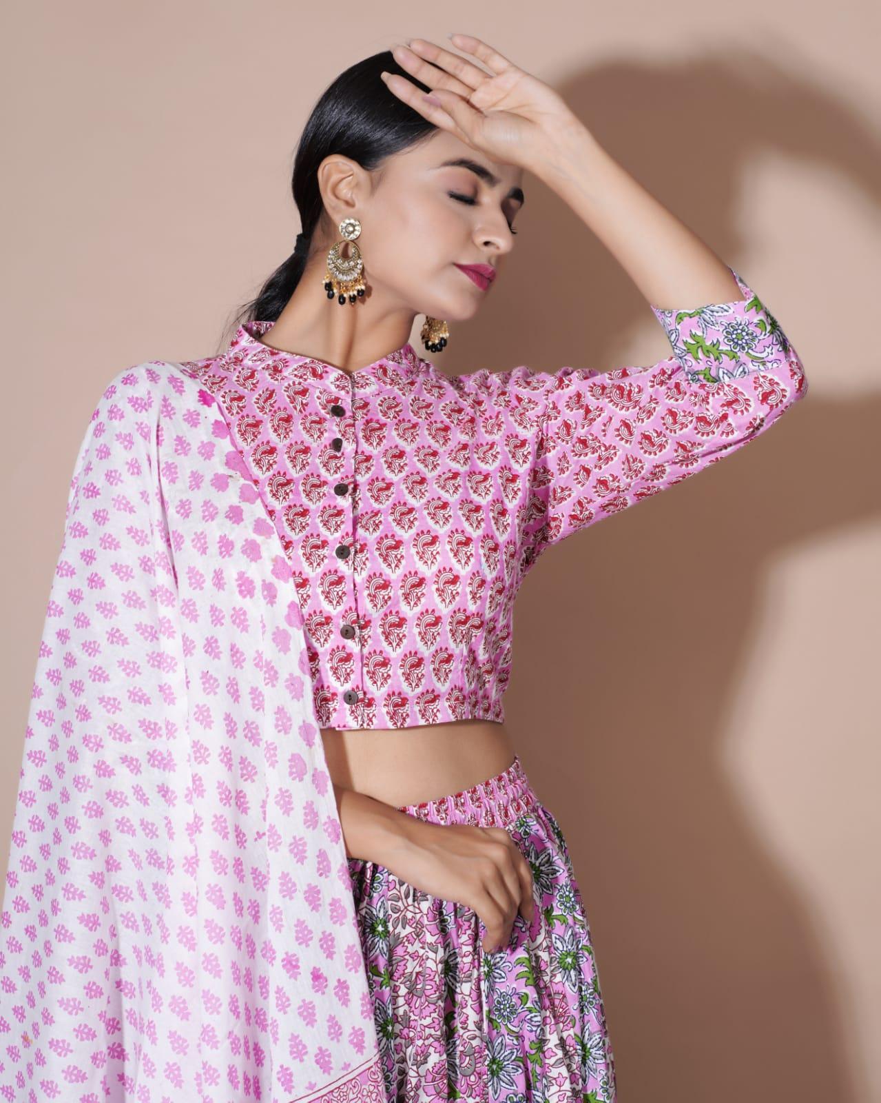 Baby Pink Toned Premium Chanderi Fabric Digital Printed Lehenga Choli