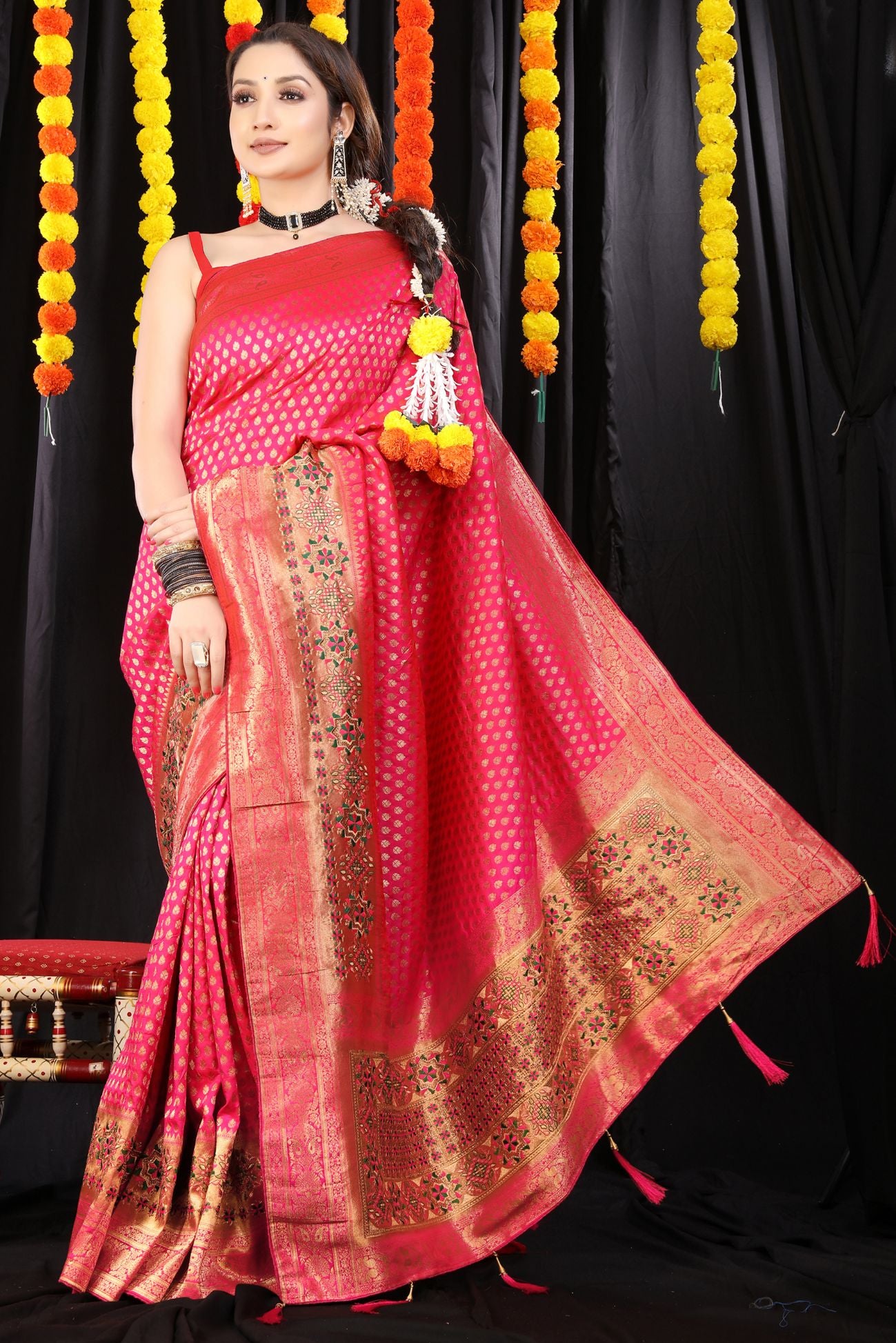 Pink Color Zari Woven Banarasi Sarees