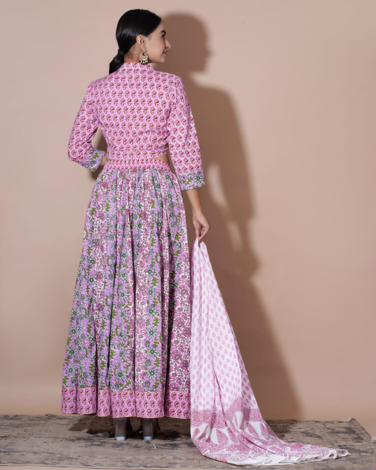 Baby Pink Toned Premium Chanderi Fabric Digital Printed Lehenga Choli