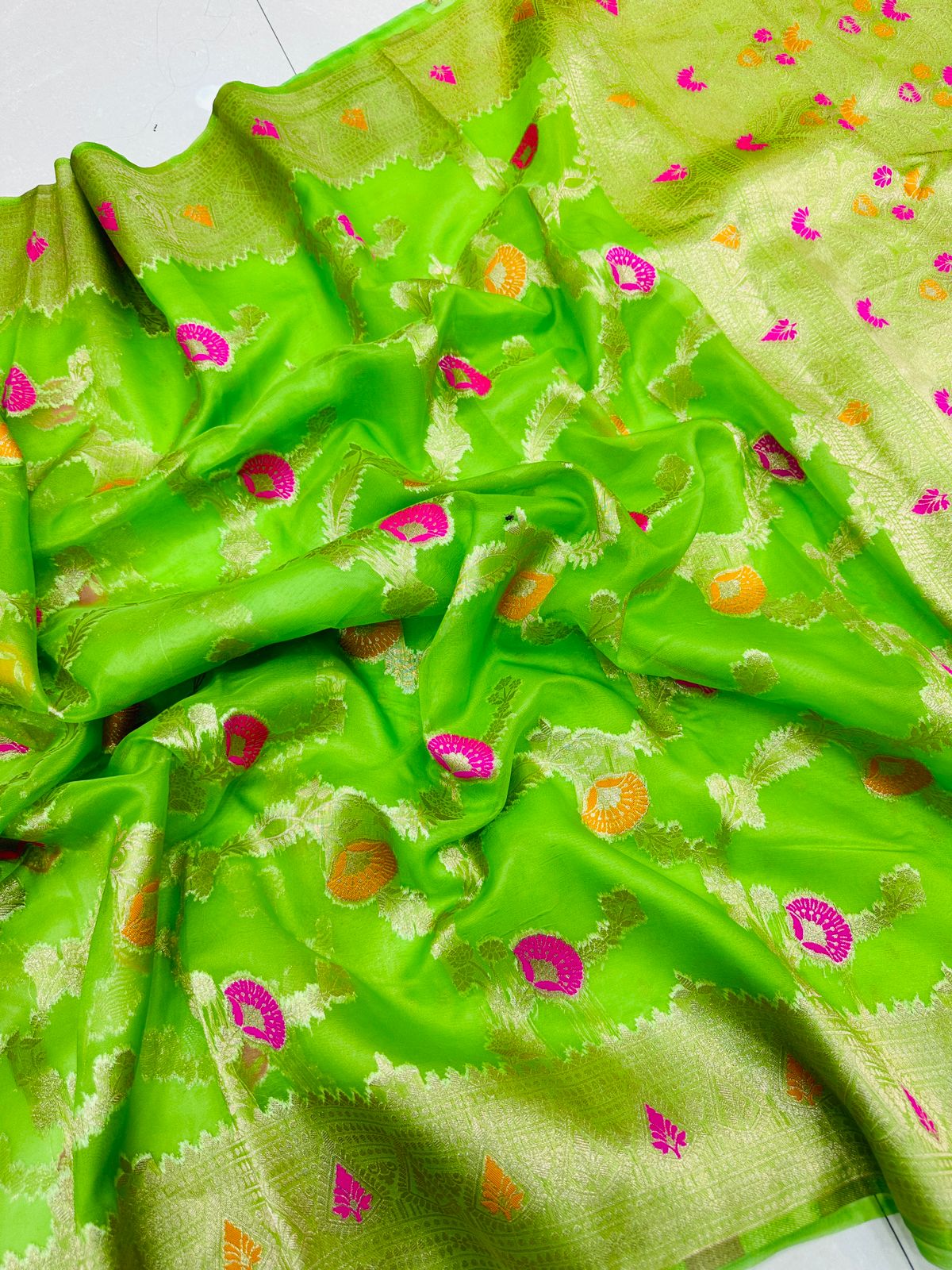 Pista Green Toned Pure Organza Silk saree