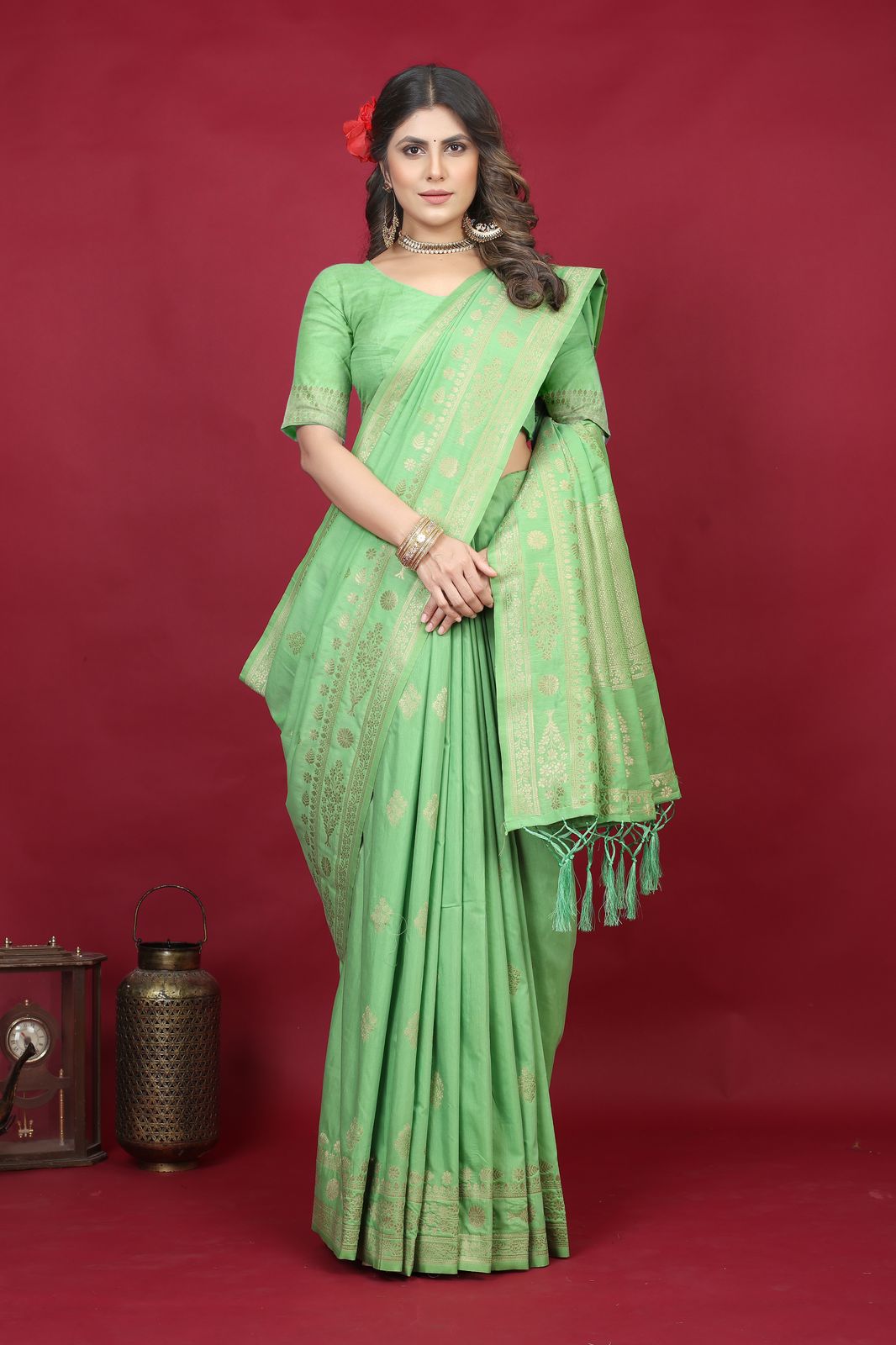 Pista Green Color Handwoven Linen Silk Saree
