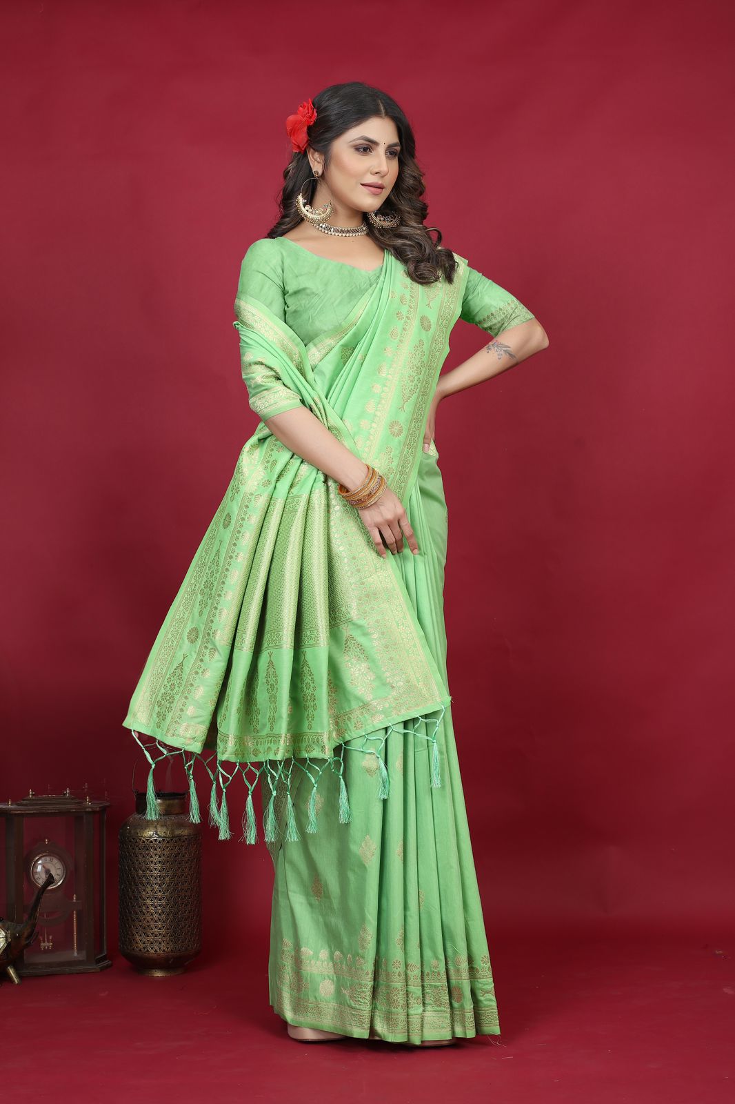 Pista Green Color Handwoven Linen Silk Saree