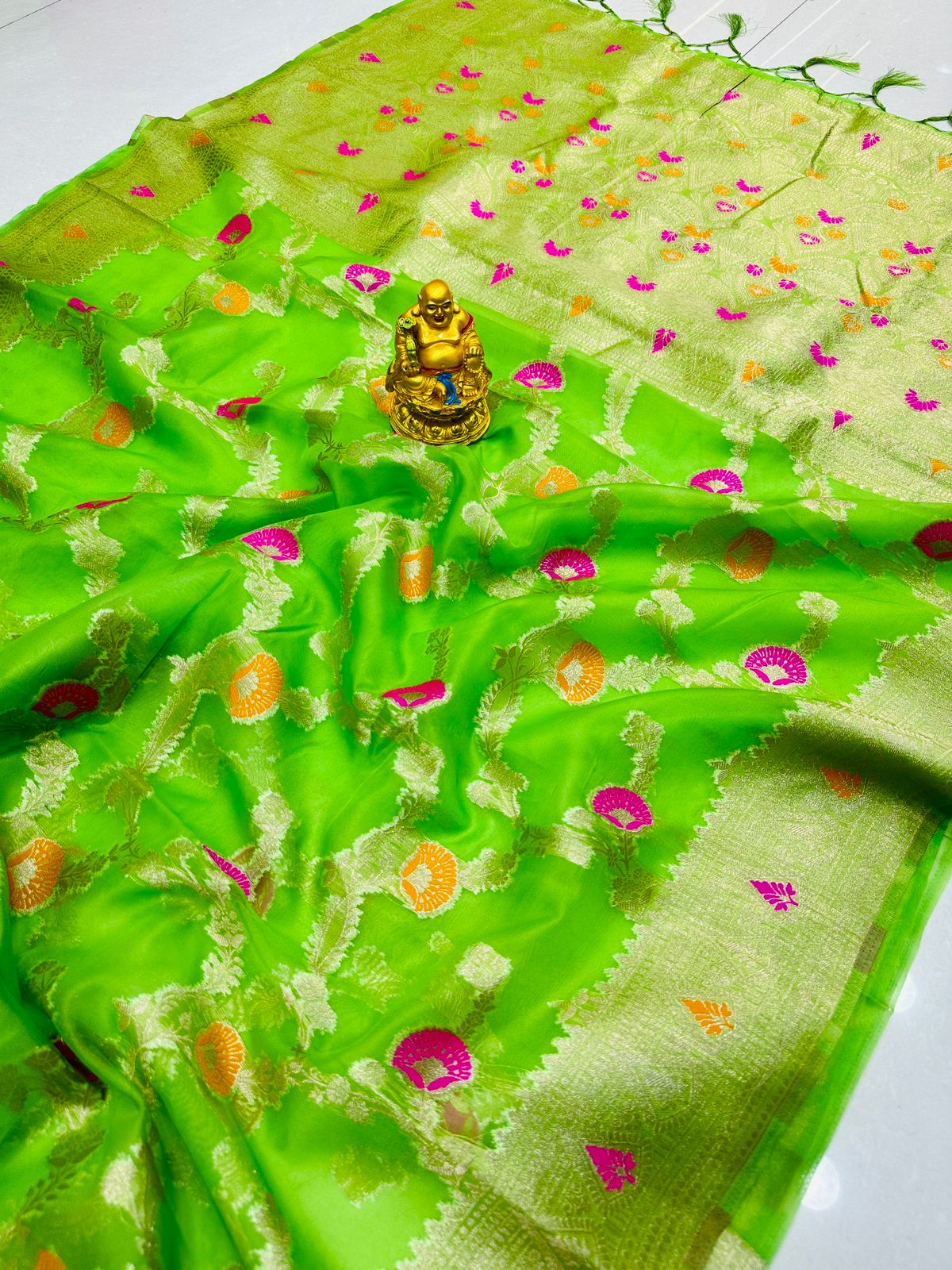 Pista Green Toned Pure Organza Silk saree