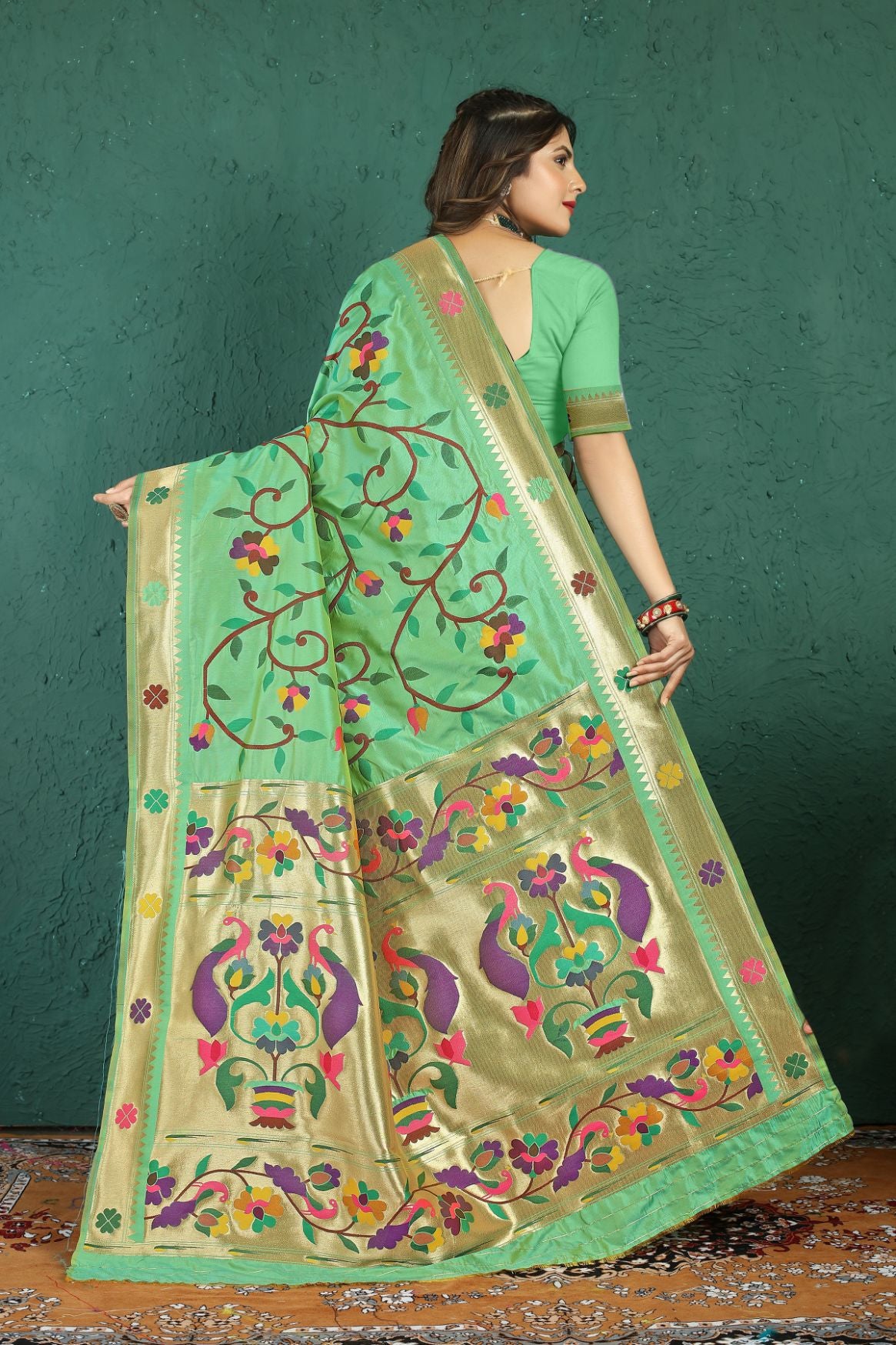 Pista Green Color Rich Pure Paithani Silk Sarees
