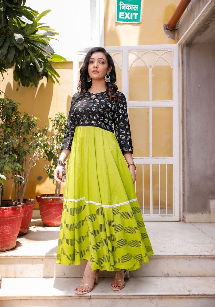 Pista Green Toned Beautiful party wear digital printed Gown