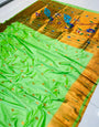 pista Green Color Pure Paithani Silk Saree With Meenakari Weaving Work and Pallu