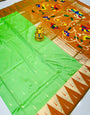 Light Green Color Handloom Traditional Paithani Silk Sarees