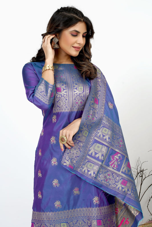 Paithani Silk With Zari Weaving Salwar Suit ( Unstitched ) Purple