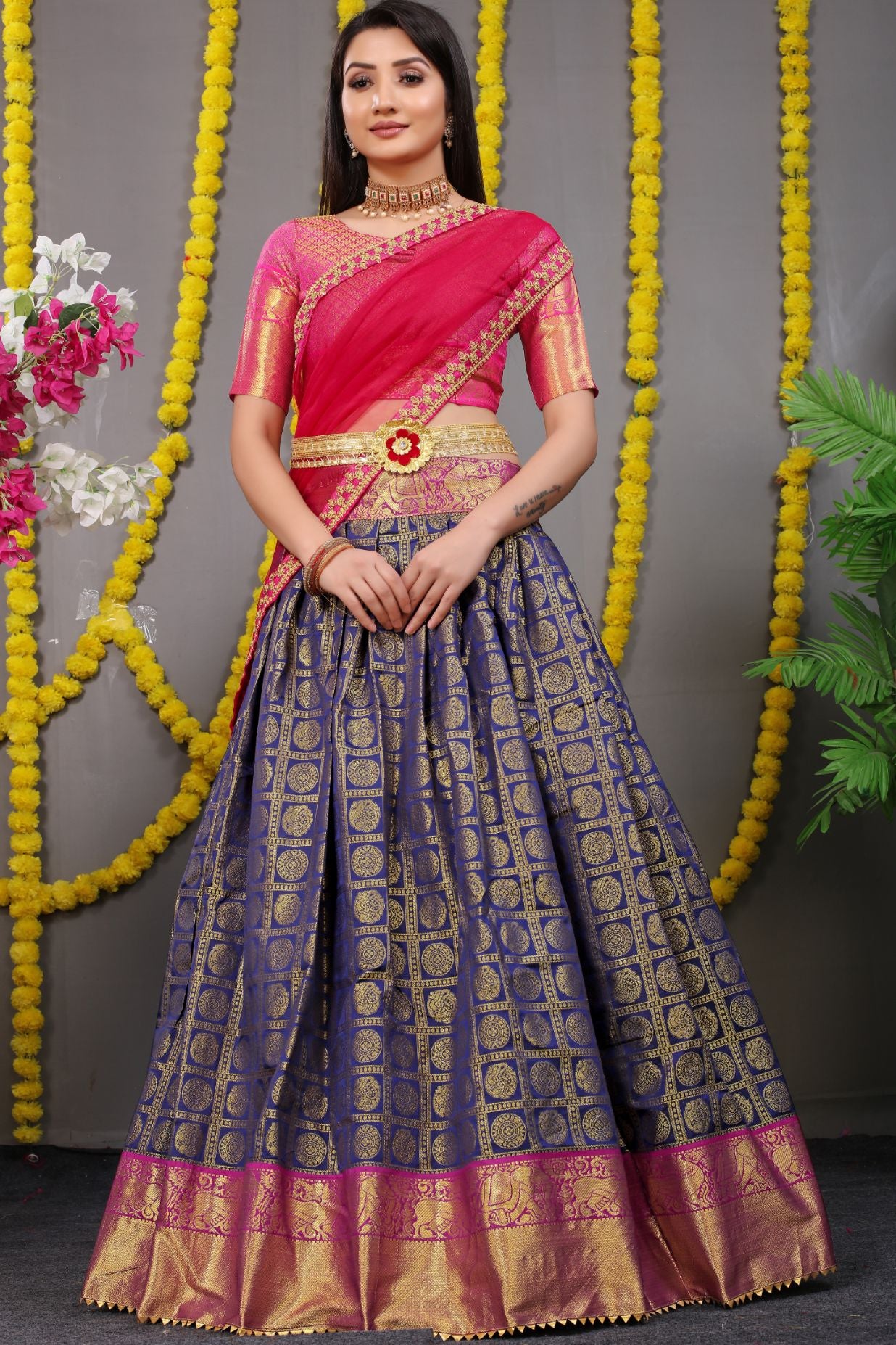 Purple Color Pure silk zari weaving Lahengha Choli in South Indian Style