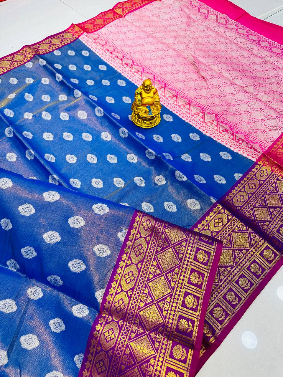 Royal Blue Toned Floral Zari Tissue Mysore Silk Saree