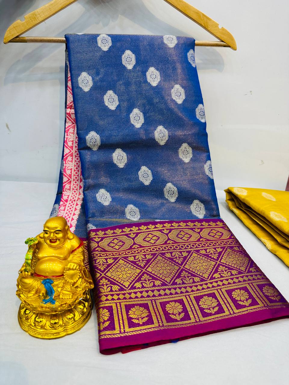 Royal Blue Toned Floral Zari Tissue Mysore Silk Saree