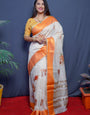 Orange Toned Party Wear Digital Printed Lilen Silk Bollywood Collection saree