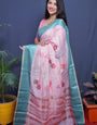 Steel rama Toned Party Wear Digital Printed Lilen Silk Bollywood Collection saree