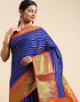 Royal Blue Color Handloom Kanchipuram Silk Saree With Contrast Border and Pallu