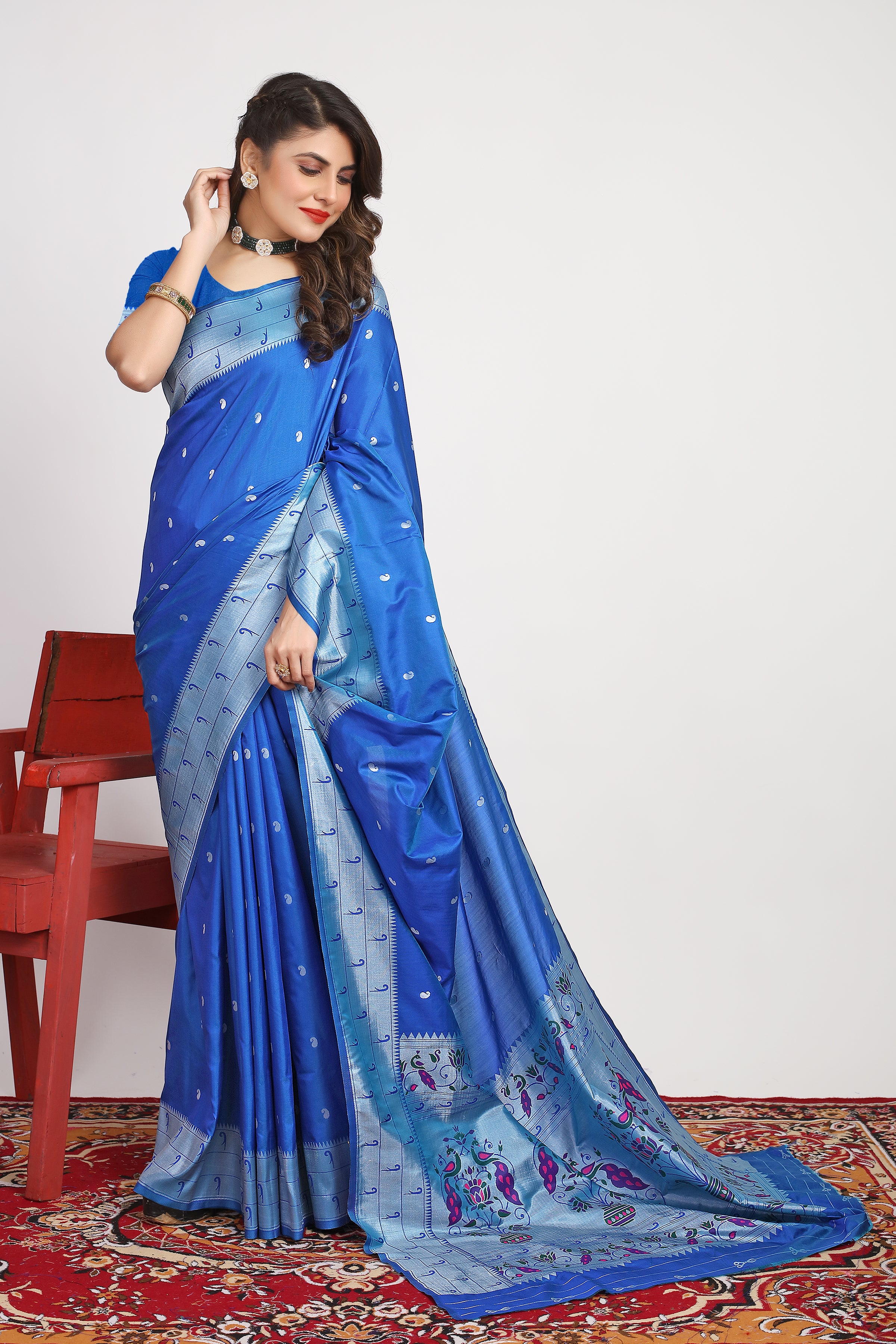 Royal Blue Color Embellished Paithani Silk Sarees