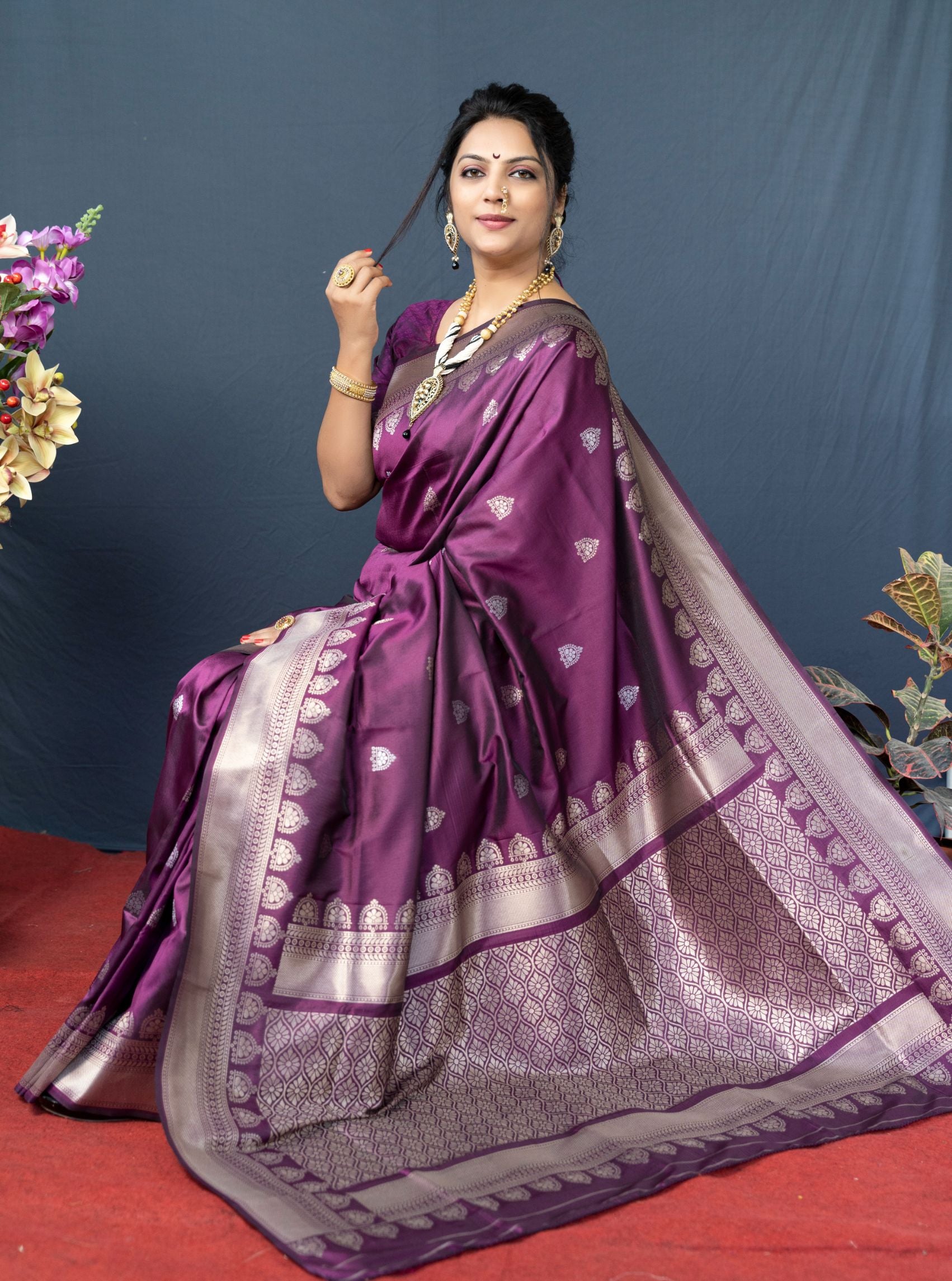 Ready To Wear Purple Taupe Shimmer Lycra Saree – Berly Cloth