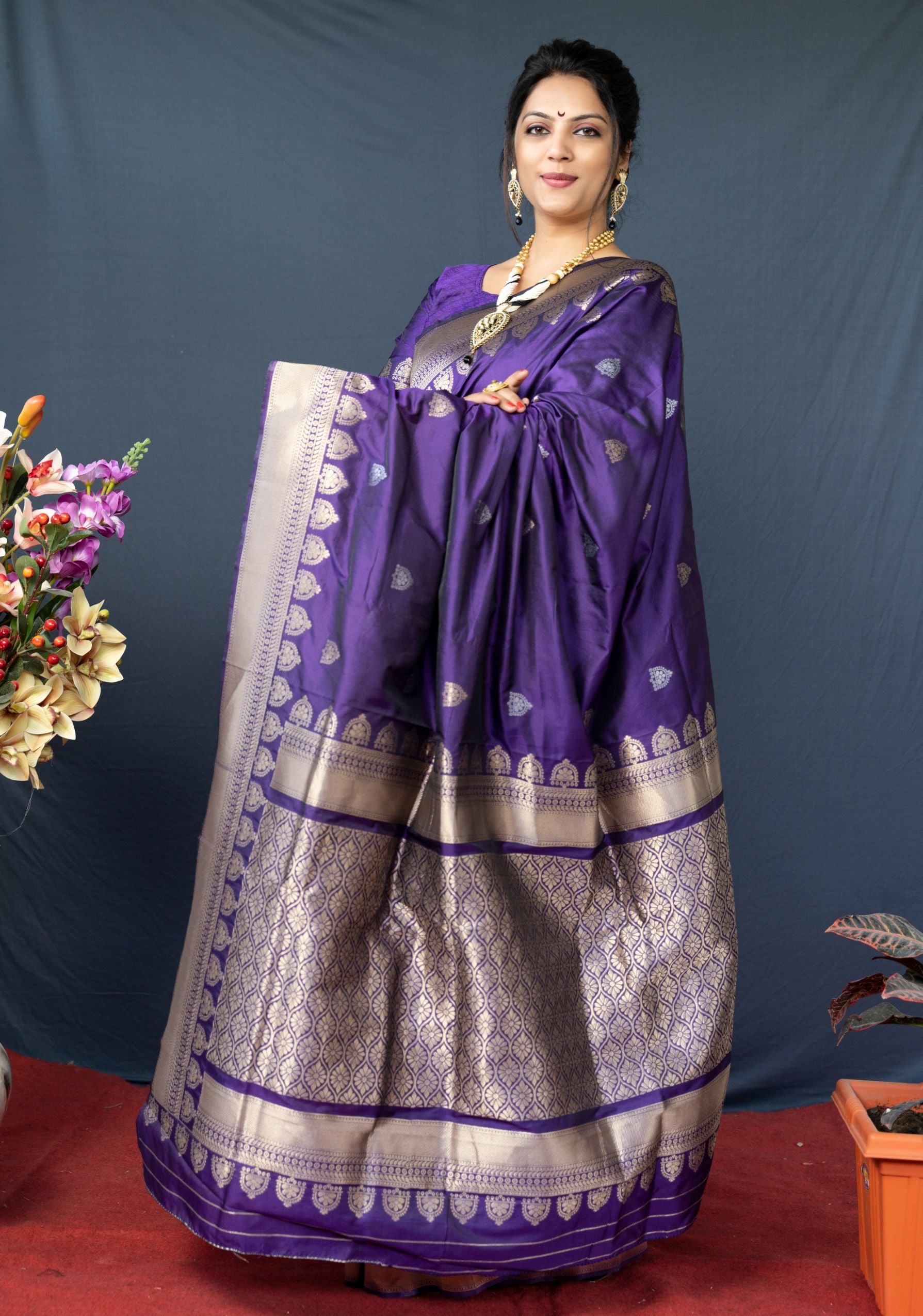 Purpal color party wear banarasi silk saree