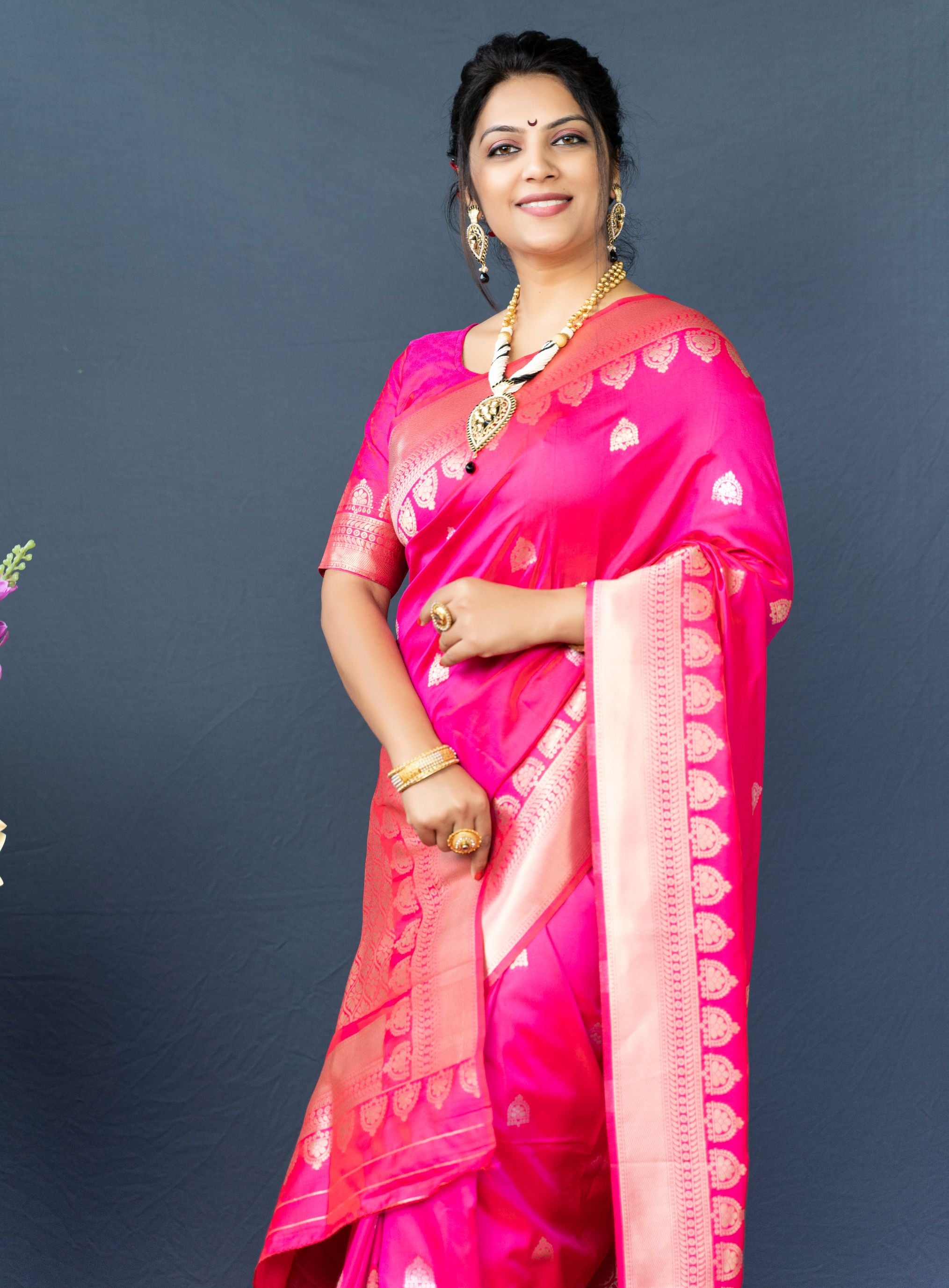 Pink color party wear banarasi silk saree