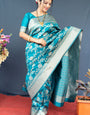 Steel rama color havy look banarasi silk saree with weaving zari work and rich pallu