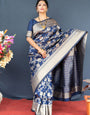 Navy blue color havy look banarasi silk saree with weaving zari work and rich pallu