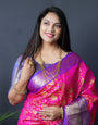 pink color south pattu kanchipuram silk gold zari weaving work saree with contrast bodar and pallu