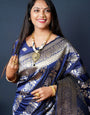Navy blue Banarasi Leriya saree Classic Elegance for Every Occasion