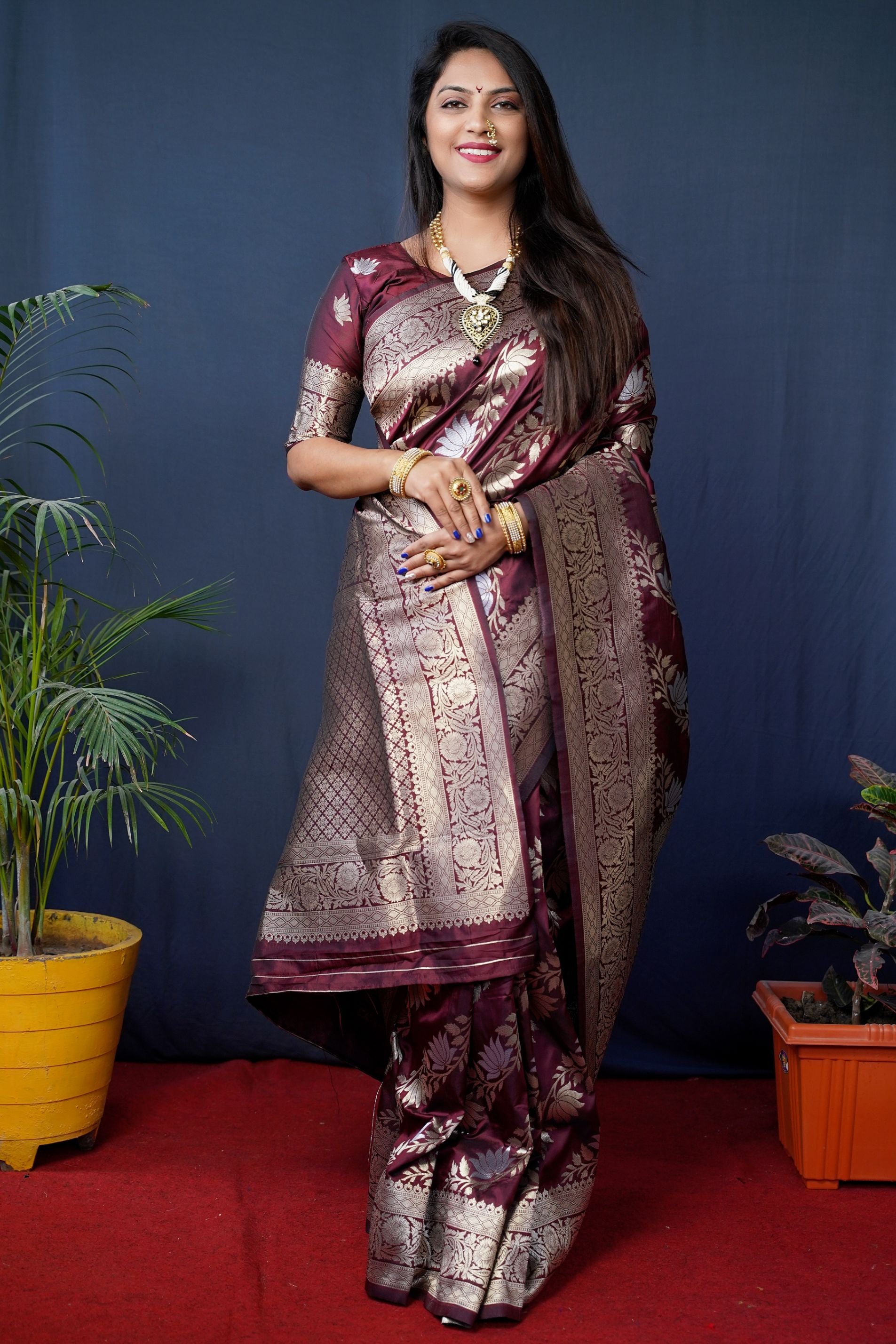 Maroon Banarasi Leriya saree Classic Elegance for Every Occasion