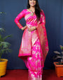 Pink Color Designer Banarasi silk saree with Silver and Gold zari weaving and Blouse pis