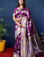 Wine Color Designer Banarasi silk saree with Silver and Gold zari weaving and Blouse pis