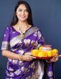 Purpal Color Designer Banarasi silk saree with Silver and Gold zari weaving and Blouse pis