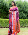 Wine color pattu kanchipuram silk saree looking beautiful