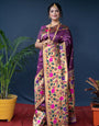 Wine color color pure paithani silk saree with designer meenakari weaving bodar and Beautiful pallu