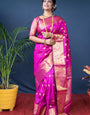 Pink Pure Paithani silk Gold Zari Weaving work beautiful saree and blouse