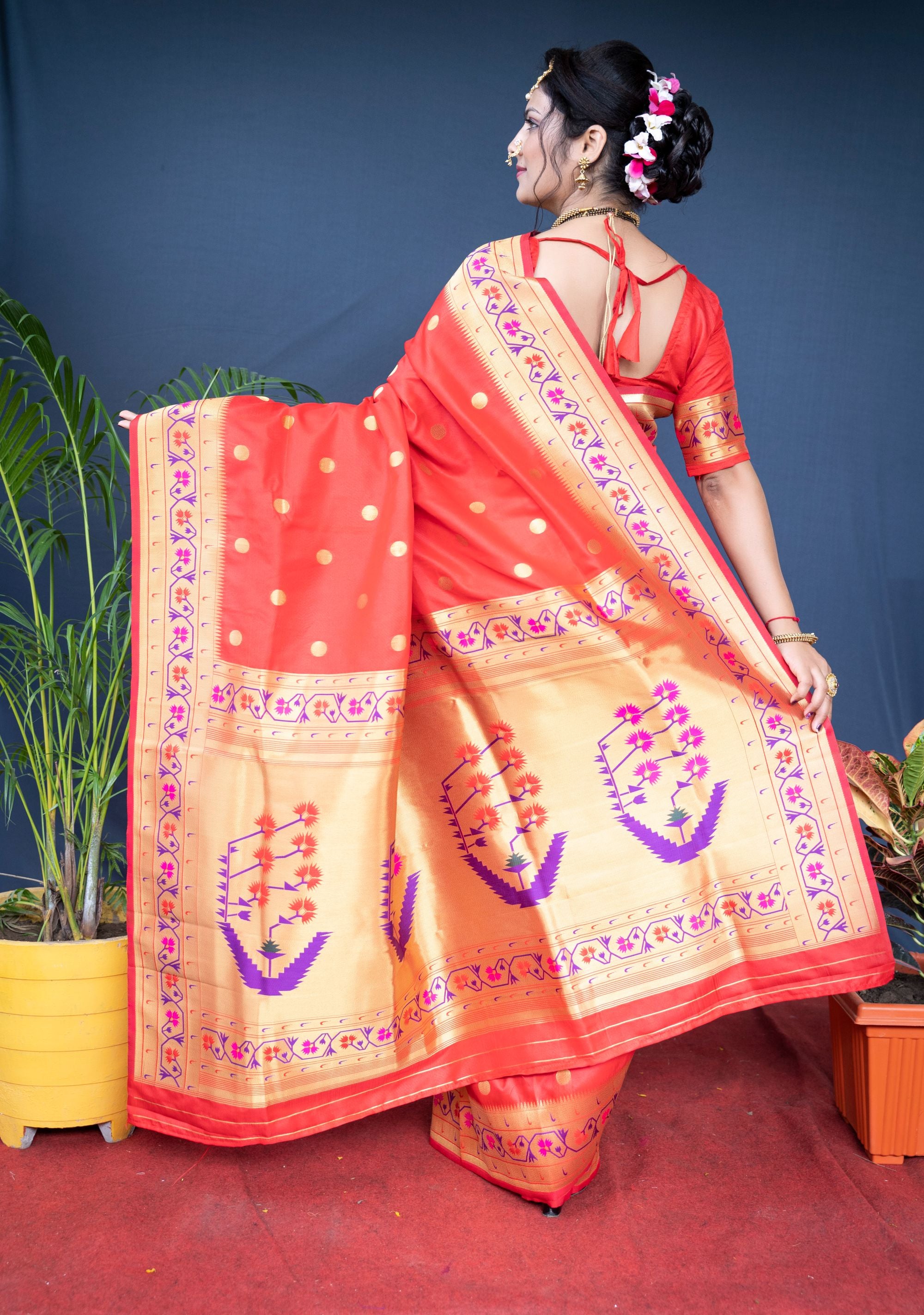 Red Color Pure Paithani Silk Saree With Glod Zari Weaving Designer Bodar and Pallu