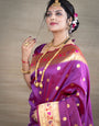 Wine Color Pure Paithani Silk Saree With Glod Zari Weaving Designer Bodar and Pallu