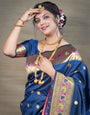 Navy blue Color Pure Paithani Silk Saree With Glod Zari Weaving Designer Bodar and Pallu